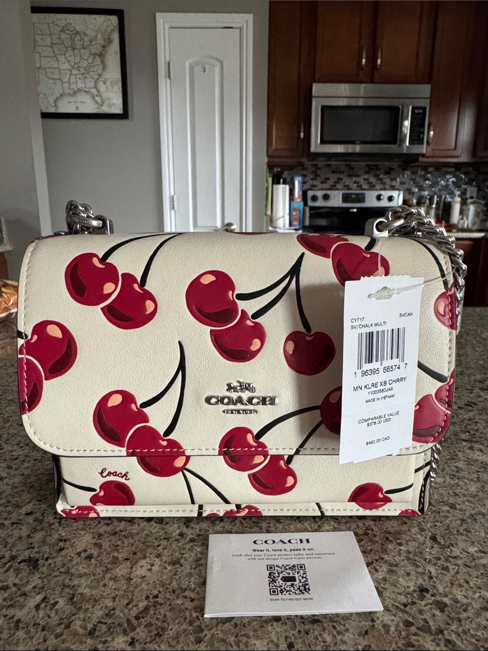 🍒Authentic COACH CY717Cream Crossbody Bag with Red Cherry Print🍒